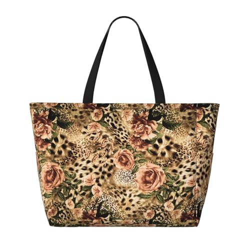 Striped Leopard Print Foldable Lightweight Family Beach Bag for Men Women Beach Tote Bag Portable Gym Bag2