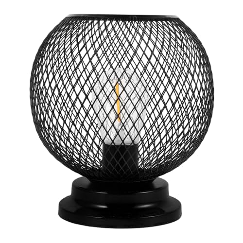SHINEOFI Luz de noche lámpara sin cable interior pequeño industrial lampara escritorio flexo escritorio lampara de noche para dormitorio soporte de mesa de luz hierro forjado Negro