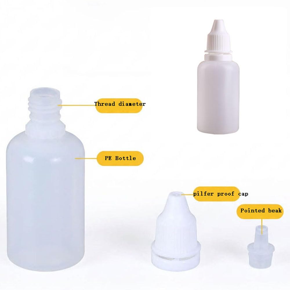 100 Stück 5-100ml LDPE Leere Nachfüllbare Kunststoff-Squeeze-Tropfflasche Squeezable Dropper Mit Abnehmbarer Kappe Flüssigkeit Behälter Wasser Farbe Tinte (Weißes Deckel,100ml)