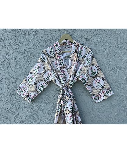 Image of Hand block print Cotton Kimono bikini cover up,Indian Hand block print Cotton Bath Robe,Swim Wear,Nighrwere Dressing Gown