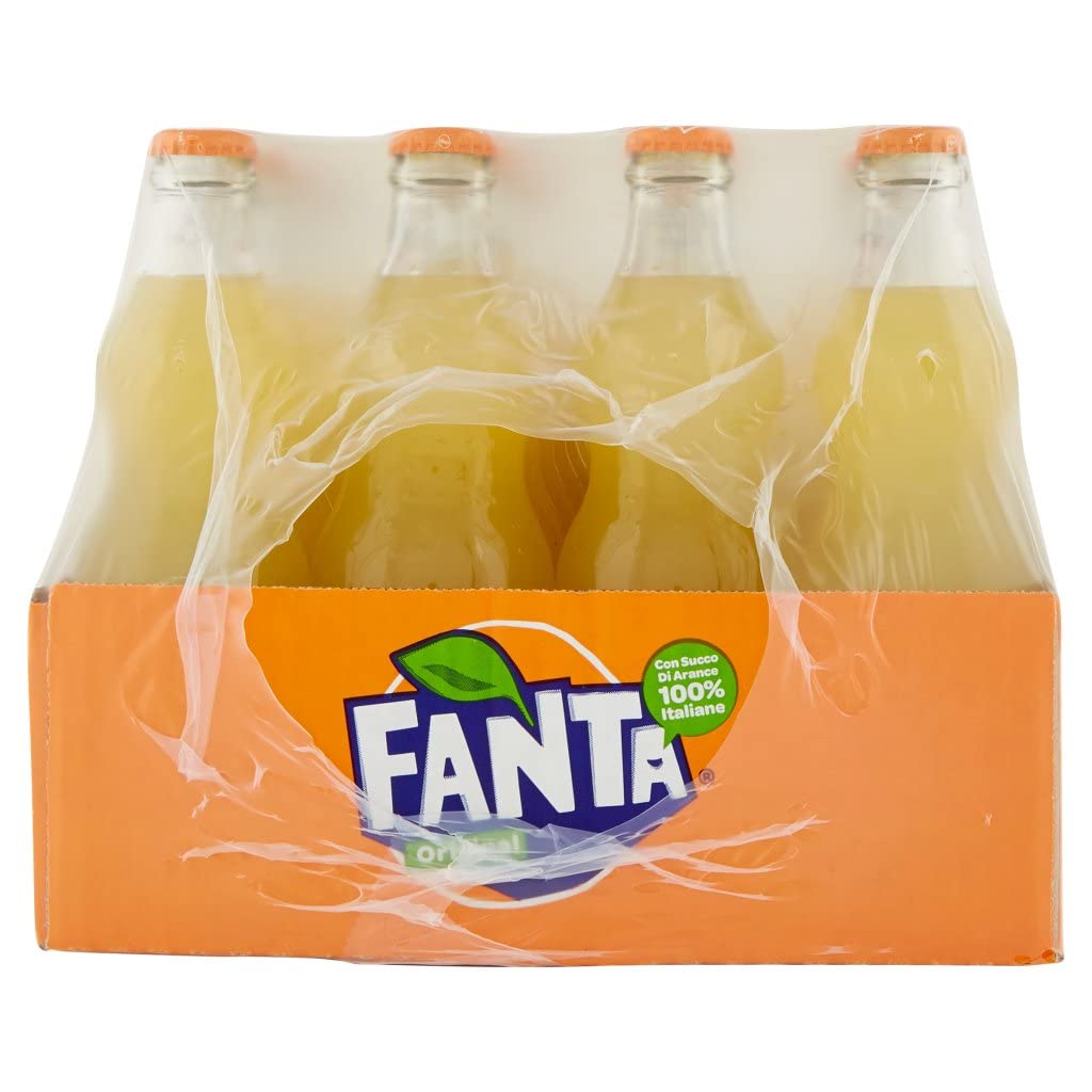 Italian Gourmet Fanta Aranciata bevanda frizzante mit Saft Glas 48 x 33cl | Kohlensäurehaltig und orangefarben, bibita dolce in Einwegflaschen, ideal, Gesamtnettogewicht 15,84 L + Kostenlos Polpa 400g