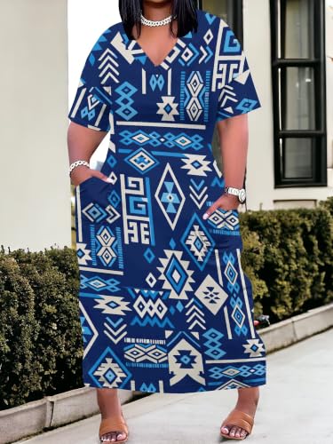 Image of PinkPatty Women's Plus Size Short Sleeve Maxi Dress Casual Loose V Neck Long Dress with Pockets