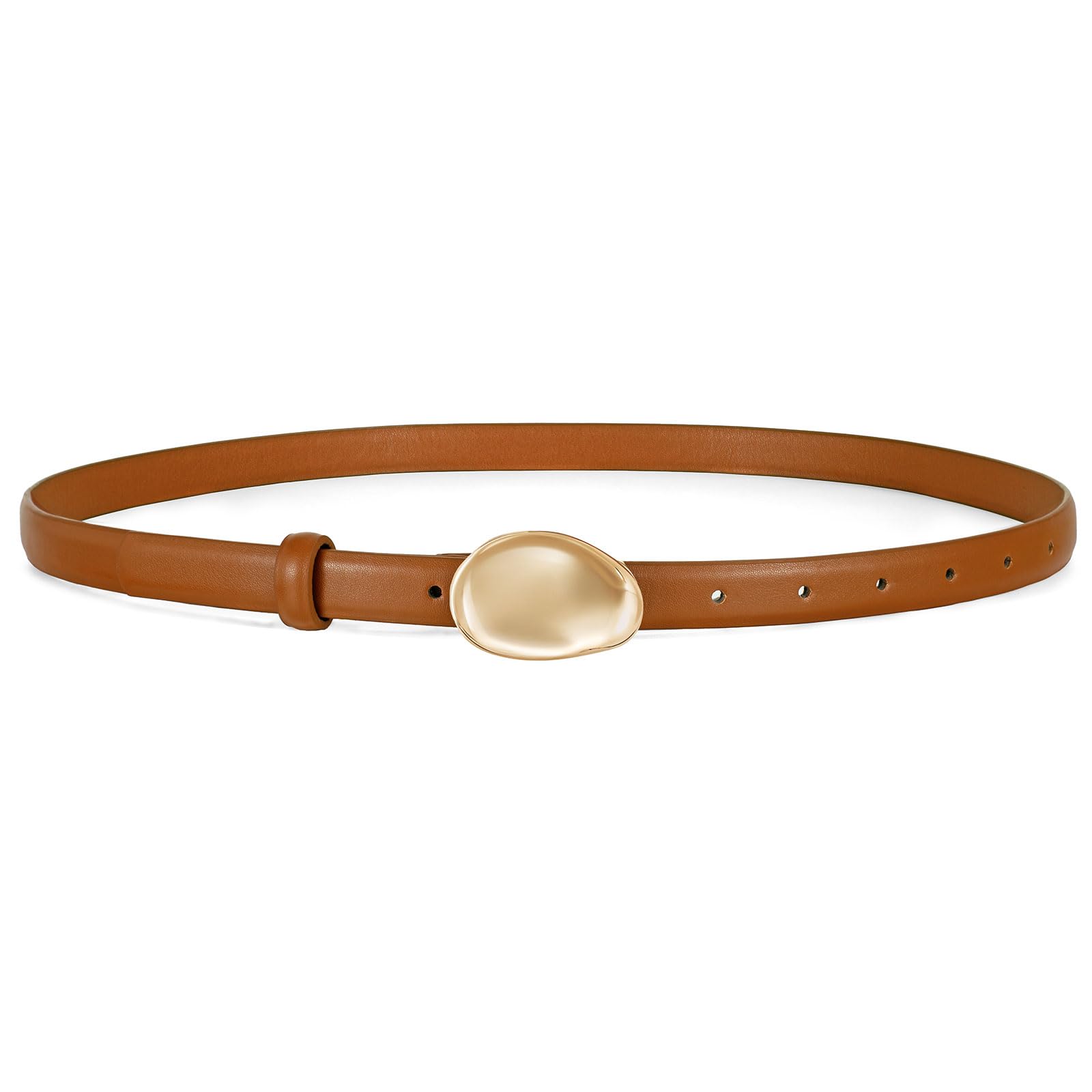 WERFORU Women Skinny Belts for Dress Jeans Ladies Thin Faux Leather Belt with Unique Gold Buckle 0 7