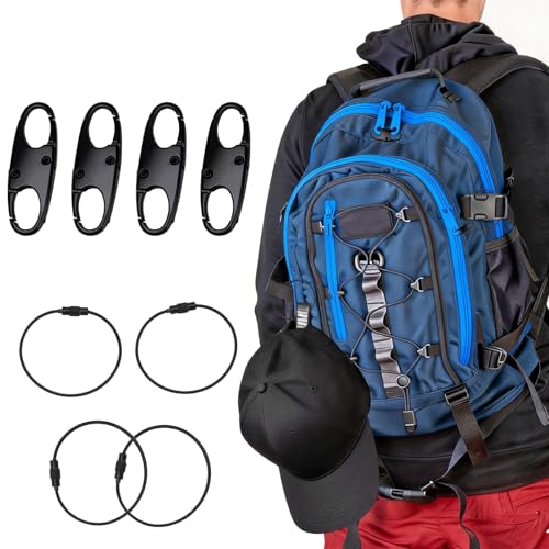 HAEZU 8Pcs Anti Theft Zipper Clips Set for Travel (Fit for Double/Single Zippers) Anti-Theft Zipper Clips with Extendable Wire Keychain Cable for Backpack Purse Luggage Crossbody Bag
