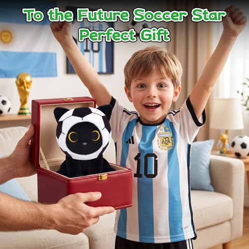 Image of Cat Soccer Plush Toy - 8inch Black Cat Plushies | Soccer Gift for Kids, Boys, Girls, Cute Plushies with Removable Soccer Ball, Huggable Stuffed Kitten