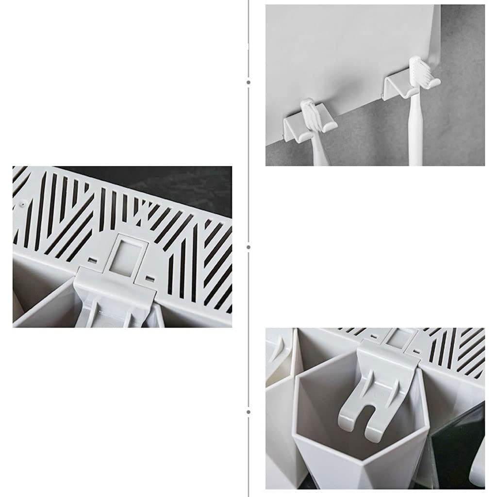 Soporte de Pared para cepillos de Dientes, Estante de Almacenamiento para baño sin Agujeros con Tres lavabos y Vasos para Pasta de Dientes y Maquillaje (C)