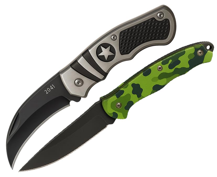 Shruthi Outdoor/Duty- Grade Foldable Knife (Manual) For Kitchen, Home, Travel and Office Tool High Carbon Steel (Parent) (Militrary+Curved Star, 2)