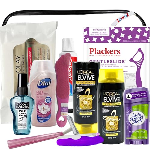 Womens-Travel-Toiletries-Kit-Travel-Bag-of-Hygiene-Essentials-for-Bath-Shaving-and-Personal-Care-12-Mini-TSA-approved-items-in-Reusable-Zipper-Bag-Travel-Gift-for-Her