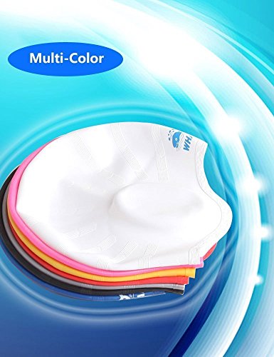 Cover Ears Swim Caps for Long Hair 100% Silicone Swimming Hat for Unisex Adult Kids Reduce Water Intake Makes Your Hair Clean(Silver)