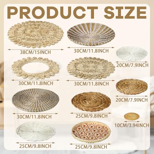 Xuhal 15 Pcs Boho Wall Basket Decor Handcrafted Seagrass Woven Wall Basket Rustic Round Woven Hanging Art for Home Farmhouse Kitchen Table Living Room(Fresh Style) - Image 4