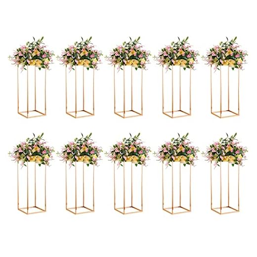 Nuptio 10 Piezas Centros Mesa Boda Jarrones Oro 60cm Alto Soporte Flores Columna Jarrón Piso Metal Soportes Geométricos Centro Mesa Estante Exhibición Rectangular para Decoración Bodas y Fiestas