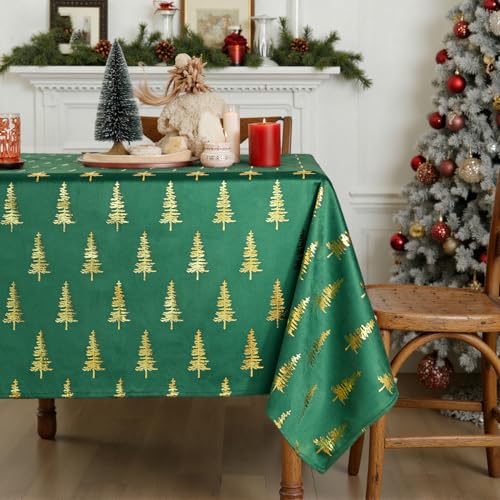 Horaldaily Green Christmas Tree Sequin Tablecloth 60x140 Inch Rectangular