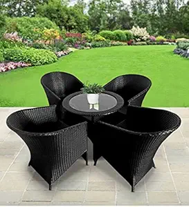 ARTIC FASHION Patio Chair Sets Garden Wicker Furniture Set for Outdoor Patio and Balcony || Powder Coated Frame| UV Protected Wicker [4 Chairs, 1 Table]