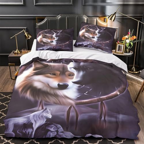 Housse de couette loup microfibre premium 260x220 parure ultra douce 3D - 2