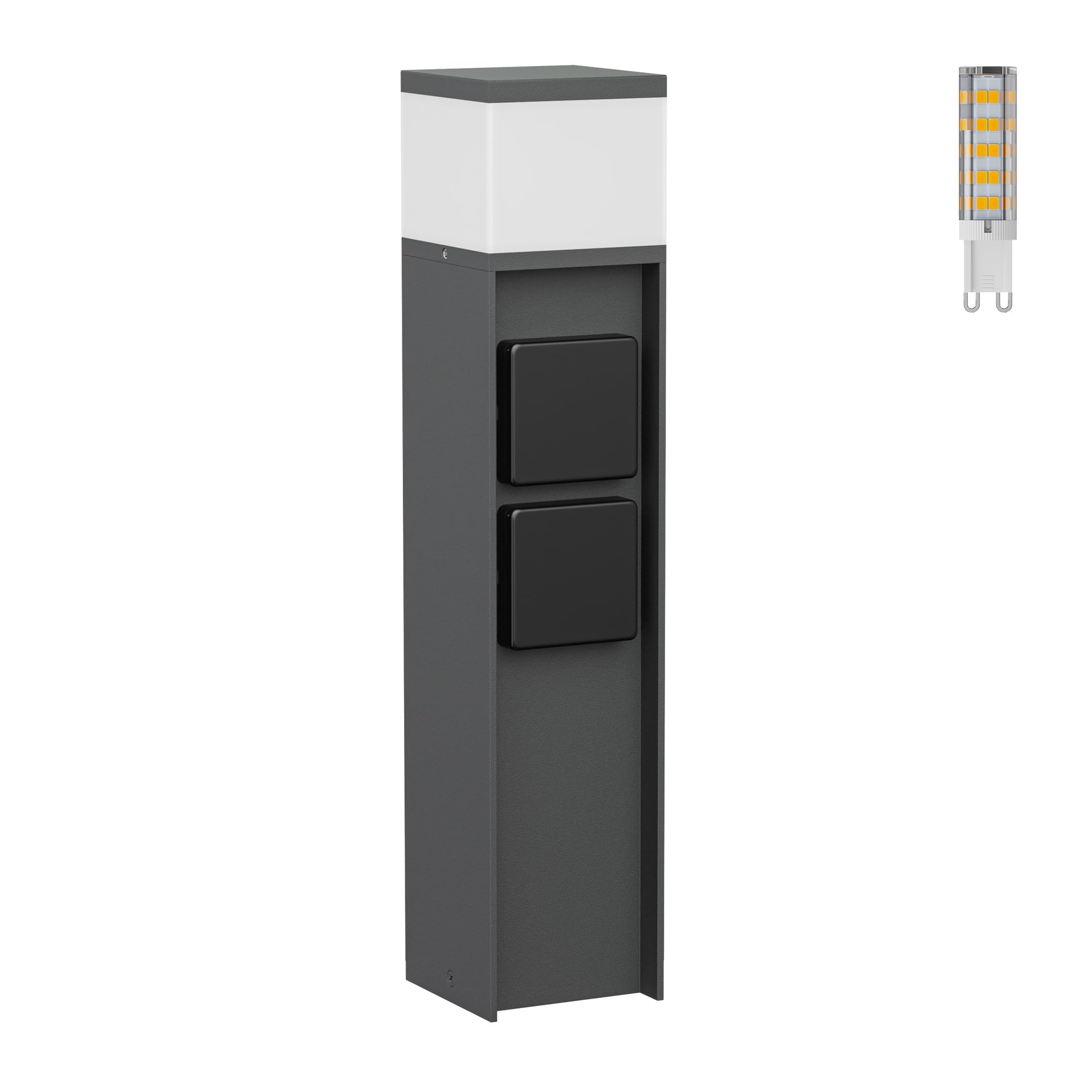 Meerpaalverlichting PODEL voor buiten, Smart Home, 39cm, antraciet, 2 stopcontacten, incl. G9 gloeilamp, 501lm, warm wit