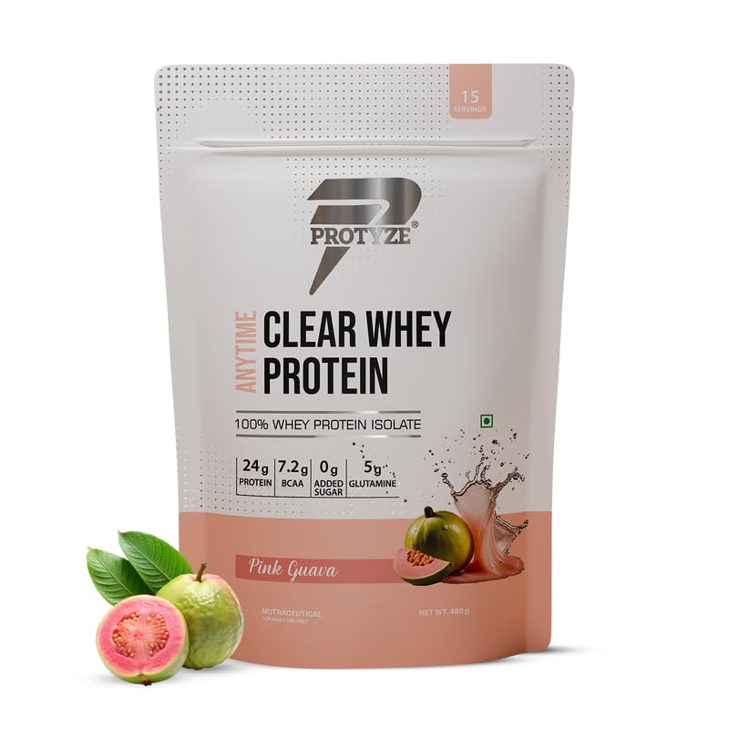 Image of Anytime Clear Whey Protein Isolate 480gm | 24g Protein Per Scoop | Pink Guava, 15 Servings | ISO & HACCP Certified | Lean Muscle Growth, Easy Digestion & Refreshing