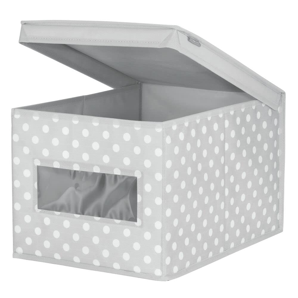 mDesign Set da 6 scatole portaoggetti impilabili con Finestra Trasparente – Box Grande con Coperchio per la Stanza dei Bimbi – Cesta per Vestiti in Fibra Sintetica a Pois – Grigio ianco