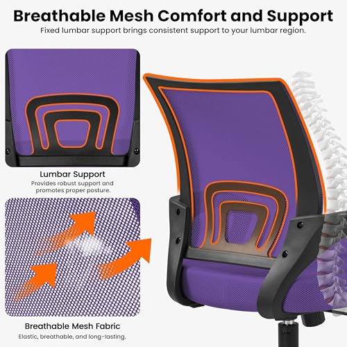 Image of Yaheetech Mid Back Mesh Computer Office Desk Chair Adjustable Swivel, Purple