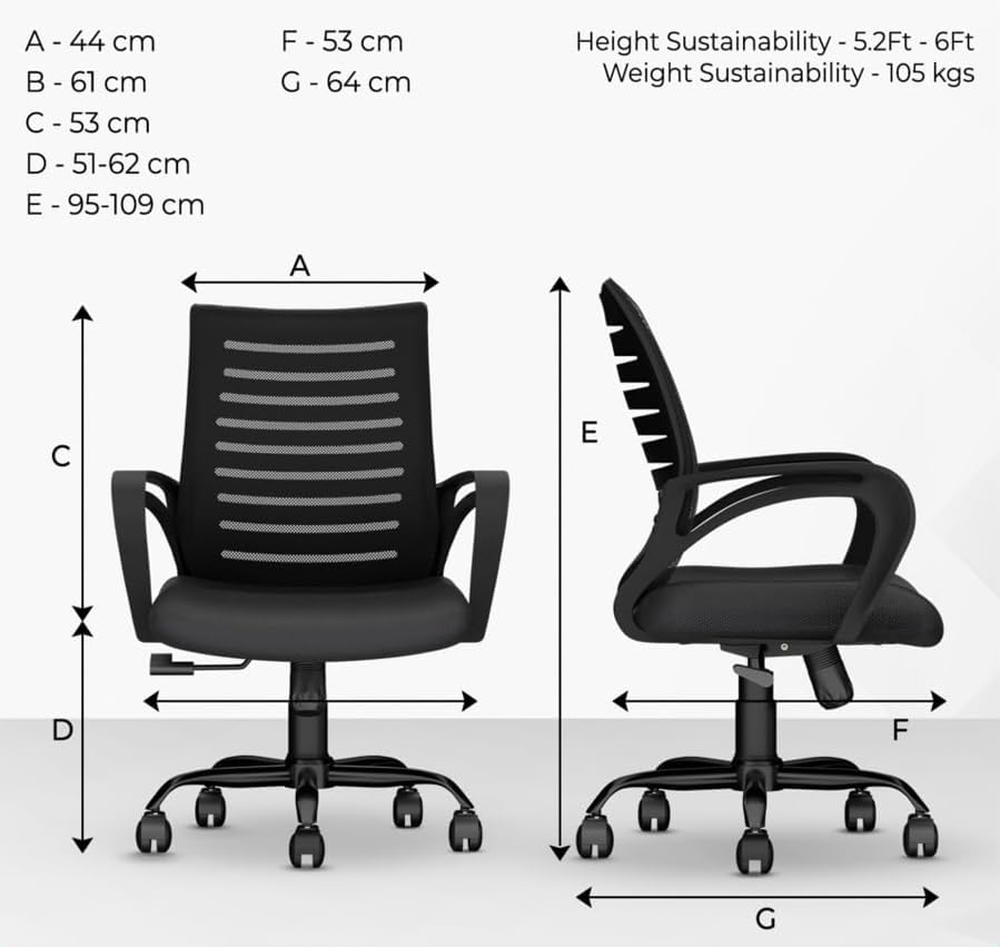 Image of Ergonomic Office Chair with Adjustable Lumbar Support, Breathable Mesh Back, 360 Swivel, Height Adjustable, Reclining Seat - Comfortable and Stylish Desk Chair for Home & Office, 45cm Height