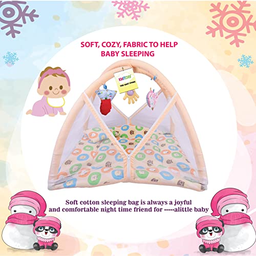 Image of Kwitchy Baby Bedding Set New Born Baby Bed | Mattress | Mosquito Net | Play Gym | Playmats | Cotton | Infants | Gift Combo | Bed with Hanging Toys (0-6 Months) Orange (2PCS Set)