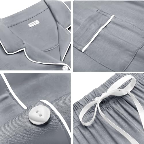 Image of SWOMOG Womens Button Down Pajamas Set Short Sleeve Sleepwear Bride Soft Pj Lounge Sets XS-3XL