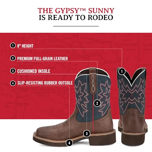 Justin Sunny 8” Cowboy Boots for Women - Gypsy Collection - Leather Women’s Cowgirl Boots with Comfort Cushion Footbed and Non Slip Rubber Outsole3