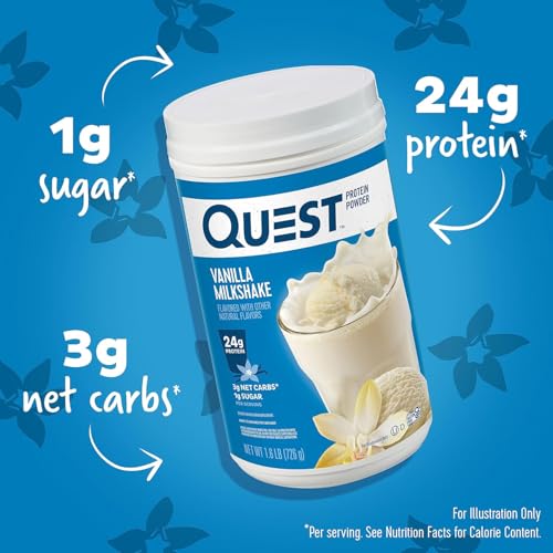 Image of Quest Nutrition Vanilla Milkshake Protein Powder, 24g of Protein, 1g of Sugar, Low Carb, Gluten Free, 1.6 Pound, 23 Servings (Pack of 4)