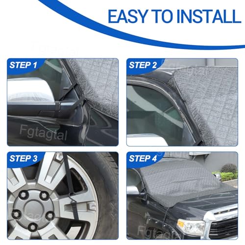 Image of Windshield Snow Cover Fit for Toyota Tundra 2007-2021, Front Windshield Cover for Ice and Snow, Auto Extra Thick Windshield Ice Cover Protects Windshield from Rain, Sun, Frost (Black)