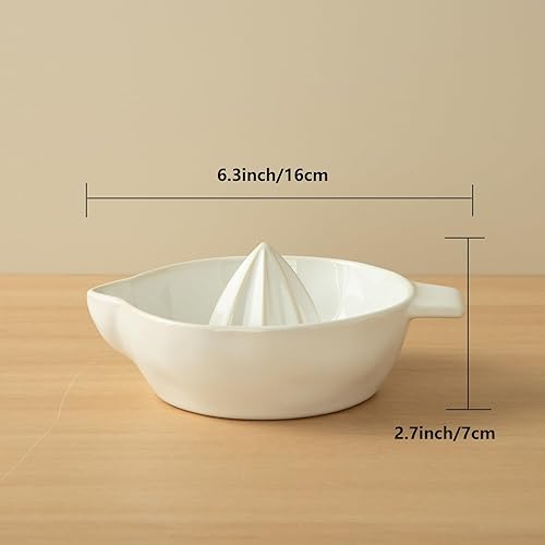 Miniatura 7 de Exprimidor de limón de cerámica, exprimidor manual de cítricos y lima con mango y boquilla de vertido, de mano, fácil de usar y limpiar