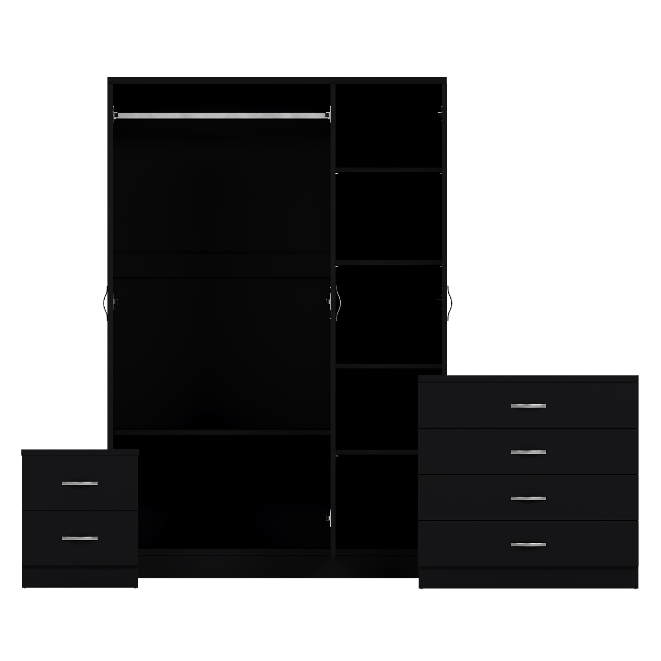 Vida Designs Riano - Juego de dormitorio de 3 piezas (mesita de noche de 2 cajones, cómoda de 4 cajones, armario de 3 puertas), color negro (5)
