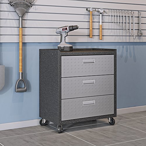 Image of Manhattan Comfort Fortress Collection Convenient Durable Mobile Garage Chest Great for Tools and Supplies, Dark Charcoal Gray /Silver