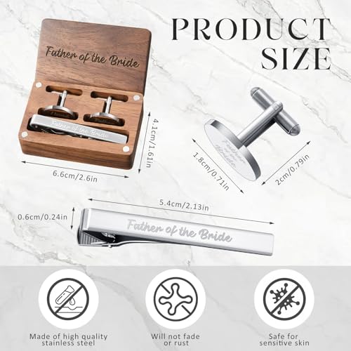 Image of Colingmill Father of the Bride Gift Dad of the Bridegroom Cufflinks Tie Clip Set with Engraved Wood Gift Box for Dad