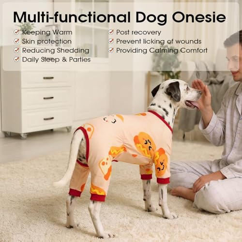 Image of BRKURLEG Soft Dog Pajama, Dog Recovery Suit, Orange, S | Long Sleeve Prevent Shedding, Anti-Licking wounds, Pet Onesie Cute & Stretchy Puppy Jumpsuit Pjs for Small to Large Breeds