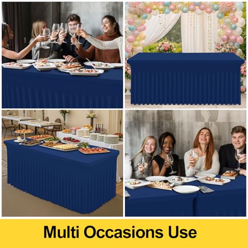 Image of Smiry Spandex Elastic Fitted Table Cloth Skirt for 6FT Rectangle Table | Stretch Washable Table Cloth, Banquet Table Cover for Wedding, Party, Indoor & Trade Shows, (Navy, 72Lx30Wx30H)