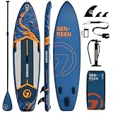GENREEN Stand-Up Paddle Boards, 11ft Inflatable Paddle Board with SUP Accessories, Non-Slip Deck, Dual PVC Layer, 3 Fin, 33 in Extra Wide Stable All-Around Paddleboard for Youth & Adults(Ocean Blue)