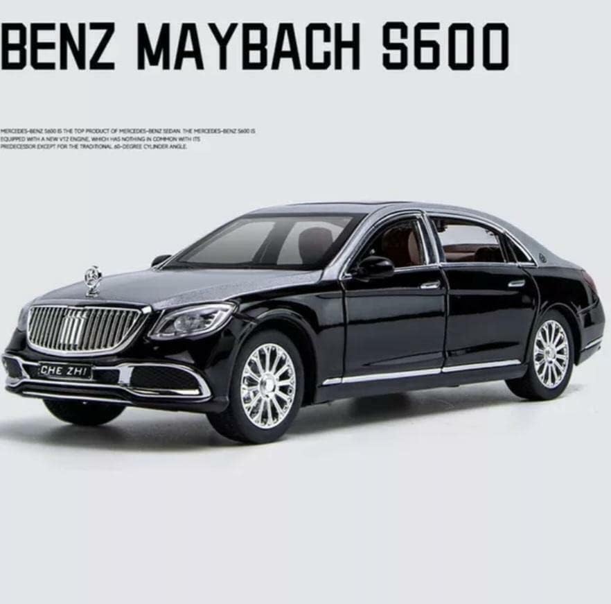 Image of 1:24 Scale Big Mercedes Maybach S600 Toy Car | Metal Pullback Diecast Car for Kids with Openable Doors, Sound, Light Effects Toy for Car Enthusiasts (Color As Per Available),black