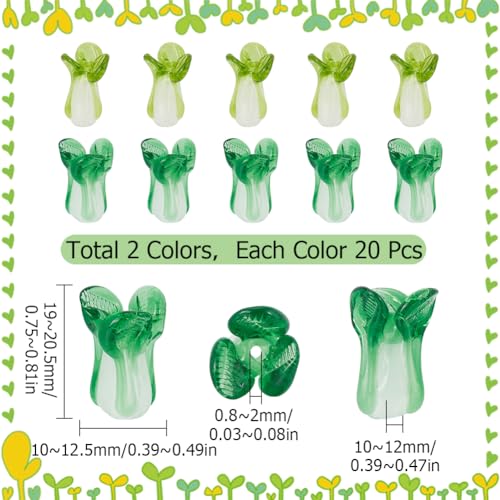 SUNNYCLUE 1 Box 40Pcs Lampwork Glass Beads Fengshui Beads Chinese Cabbage Green Vegetable Handmade Lampwork Beads Bulk Fortune Wealth New Year Good Luck Loose Spacer Beads for Jewellery Making Kits - Image 2