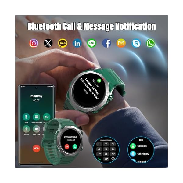 Military Smart Watches for Men(Answer/Make Calls), 1.39"HD Fitness Watch, 24/7 Heart Rate Sleep Monitor, Smart Watch for Men 110+ Sport Modes, 30Day, IP68 Waterproof Smartwatch for Android iOS, Olive - Image 2