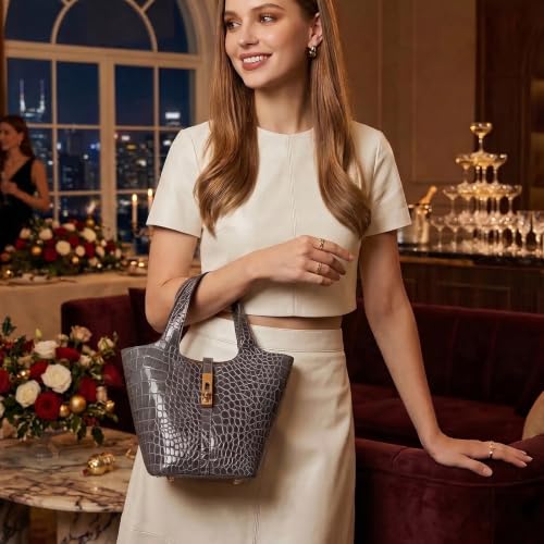 Image of Tote Bag for Women Vegan Leather Bucket Purse for Women Top Handle Handbag Shoulder Bag with Detachable Small Purse