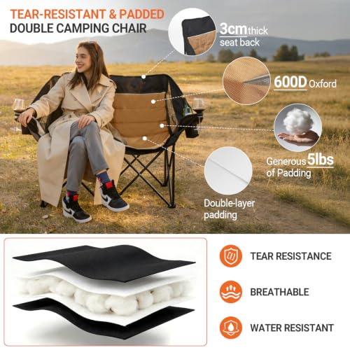 Image of 700LBS 2-Person Heavy Duty Double Camping Chair Loveseat Brown