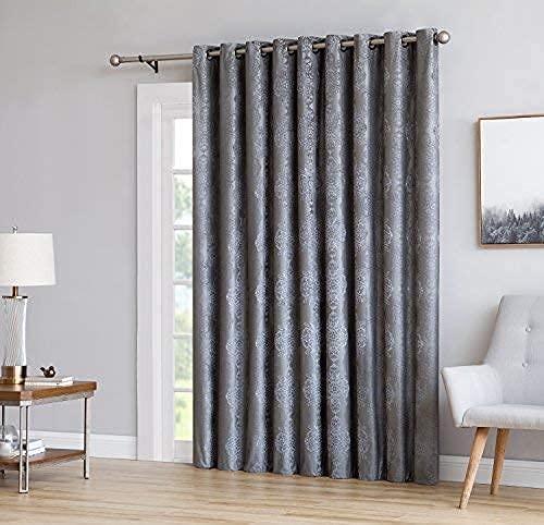 LinenZone100% Blackout Gray Charcoal Curtains for Patio Door. Use Extra Wide Total Blackout Drape As Sliding Glass Door Curtain, Bay Window Curtain or Panel Room Divider. (Roberta 102 x 96 Charcoal)