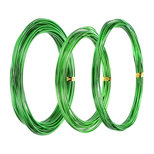 PATIKIL 1mm/1.5mm/2mm Bonsai Training Wire, 3 Roll Floral Wire Stems Anodized Aluminum Tree Wire 16.4 Feet for Gardening Branch Fixing, Green