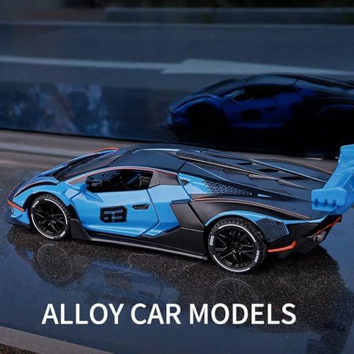 Image of Invite 1:24 Big Lamborghini Essenza SCV12 Diecast Scale Model Metal Pull Back Toy car for Kids with Openable Doors & Light, Music Toy Vehicle for Kids [Blue-Color]