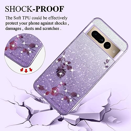 Coque Pixel 7 Pro anti-rayures silicone souple violette esthétique fleurs - 3