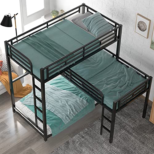Triple Bunk Beds, L-Shaped Bunk Bed For 3 Kids Adults With 2 Built-In Ladders And Full-Length Guardrails, Space-Saving, Noise-Free Metal Triple Bunk Bed #TOP2