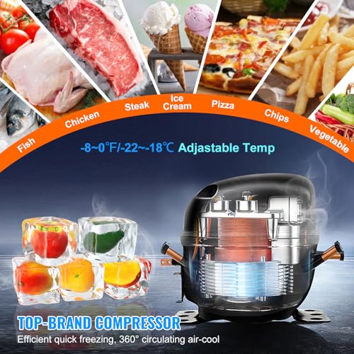 Image of VEVOR 28 inch W Commercial Freezer Worktop, 7.4 Cu. Ft Undercounter Freezers with /Casters, <0~-8℉>Defrost Frozen Prep Table, Single Door Stainless Steel Food Frozen Prep Station for Restaurant, Diner