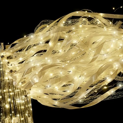 48pcs Wedding Sparklers Send Off，Wedding Streamers Light Up Fairy Ribbon Wands White Glow Sticks...