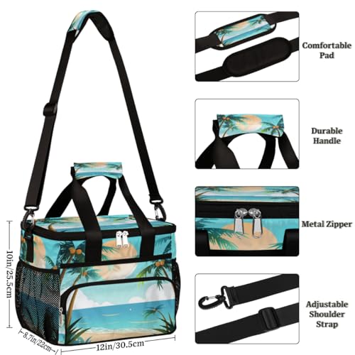Beach Insulated Picnic Backpack Lunch Box for Women Men Picnic Basket Tote Lunch Bag Picnic Bag Portable Lunch Bags for Picnic, Beach, Work, Trip,Office, Camp Summer Coconut Palm