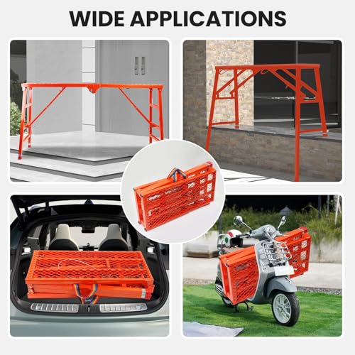 Foldable Scaffolding Platform, 70.8x15.7x35.4-57 Inch Welded Steel Work Platform, 770 Lbs Capacity, Adjustable Height Industrial Step Ladders, Ideal for Painting, Wiring and Home Decor, Red