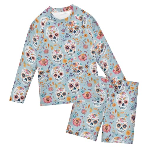Skull Flower Toddlers and Baby Boys' Swimsuit Trunk and Rashguard Set B0404490